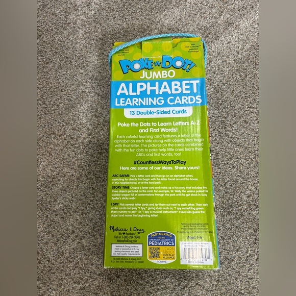 Melissa & Doug Poke A Dot Jumbo Alphabet Learning Cards Double Sided Cards - Picture 3 of 3